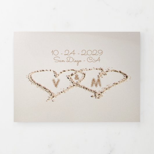 熱帯ビーチハート海結婚サーフ 三つ折り招待状 (カバー)