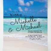 熱帯ビーチハート海結婚サーフ 三つ折り招待状 (内部中)