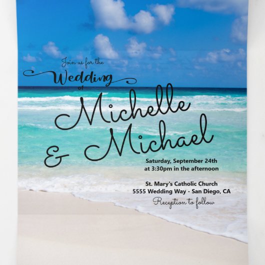 熱帯ビーチハート海結婚サーフ 三つ折り招待状 (内部中)