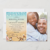 熱帯ビーチハート結婚写真 招待状 (正面)