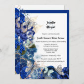 熱帯ビーチバタフライブルー結婚オレンジ 招待状 (正面/裏面)