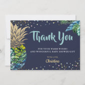 熱帯ビーチパイナップルネイビーブルーサンキューカード サンキューカード (正面)