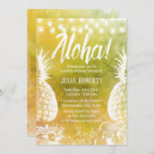 熱帯ビーチパイナップル水カラーブライダルシャワー 招待状 (正面/裏面)