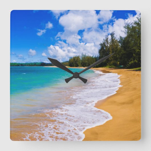 熱帯ビーチパラダイス、ハワイ スクエア壁時計 (正面)