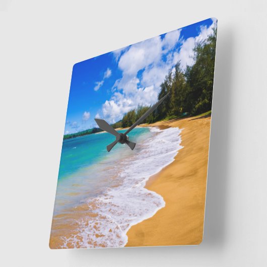 熱帯ビーチパラダイス、ハワイ スクエア壁時計 (傾斜)