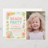 熱帯ビーチパーティー誕生日招待状&デコール 招待状 (正面/裏面)