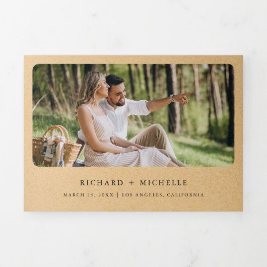 熱帯ビーチパームオールインワンQRコー結婚ド 三つ折り招待状 (カバー)