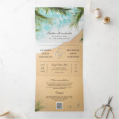 熱帯ビーチパームオールインワンQRコー結婚ド 三つ折り招待状 (内部)