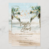熱帯ビーチパームズカップルのシャワー招待 招待状 (正面/裏面)