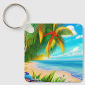 熱帯ビーチパームツリーシーン キーホルダー (正面)