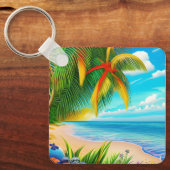 熱帯ビーチパームツリーシーン キーホルダー (正面)