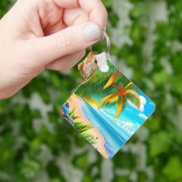 熱帯ビーチパームツリーシーン キーホルダー
