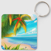 熱帯ビーチパームツリーシーン キーホルダー (裏面)