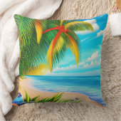 熱帯ビーチパームツリーシーン クッション (ブランケット)