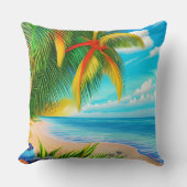 熱帯ビーチパームツリーシーン クッション (正面)