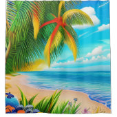 熱帯ビーチパームツリーシーン シャワーカーテン (正面)