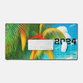 熱帯ビーチパームツリーシーン デスクマット (キーボード&マウス)