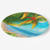 熱帯ビーチパームツリーシーン ペーパープレート (アングル)