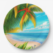 熱帯ビーチパームツリーシーン ペーパープレート (正面)