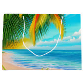 熱帯ビーチパームツリーシーン ラージペーパーバッグ (正面)