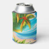 熱帯ビーチパームツリーシーン 缶クーラー (缶裏面)