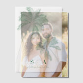 熱帯ビーチパームツリーズミニマリストグリーン ベラム紙招待状 (オフセット (カップル))