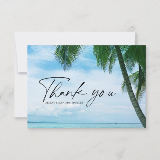 熱帯ビーチパームツリー海行先結婚式 サンキューカード (正面)