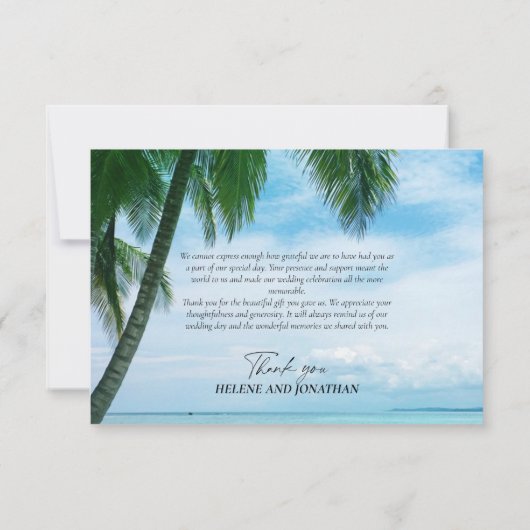熱帯ビーチパームツリー海行先結婚式 サンキューカード (裏面)