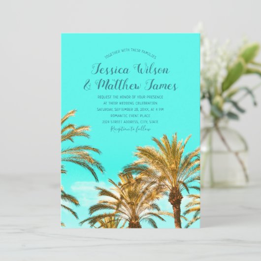 熱帯ビーチパームツリー海行先結婚式 招待状 (スタンド正面)