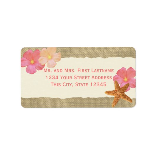 熱帯ビーチヒトデとハイビスカス ラベル (正面)