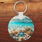 熱帯ビーチヒトデのカスタマイズ可能な名前 キーホルダー (裏面)