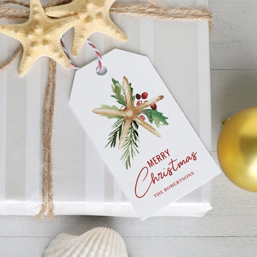 熱帯ビーチヒトデのメリークリスマス ギフトタグ