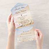熱帯ビーチヒトデ結婚サマー オールインワン招待状 (貼ってはがせる)