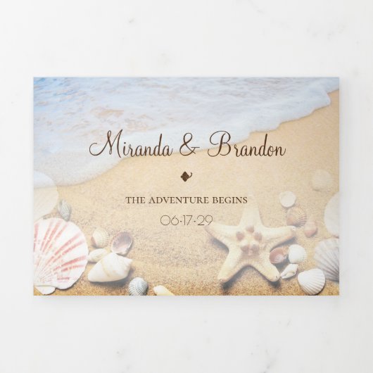 熱帯ビーチヒトデ結婚サマー 三つ折り招待状 (カバー)