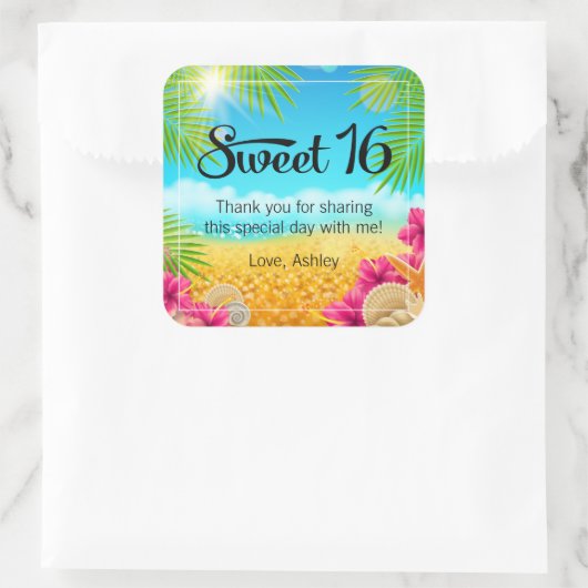 熱帯ビーチピンクハイビスカススウィート16お気に入り スクエアシール (バッグ)