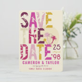 熱帯ビーチピンクパームツリーズグランジ文字写真 セーブザデート (スタンド正面)