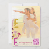 熱帯ビーチピンクパームツリーズグランジ文字写真 セーブザデート (裏面)