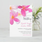熱帯ビーチピンクプルメリアフローラハワ結婚イ 招待状 (スタンド正面)