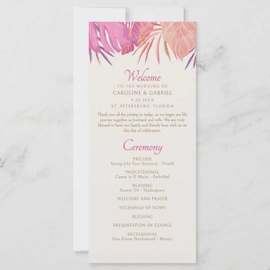 熱帯ビーチピンク結婚式 プログラム (正面)