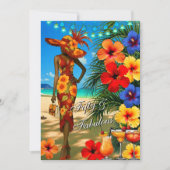 熱帯ビーチファブラス50誕生日ハイビスカス 招待状 (正面)