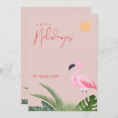 熱帯ビーチフラミンゴクリスマス シーズンカード (正面/裏面)