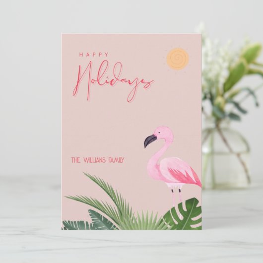 熱帯ビーチフラミンゴクリスマス シーズンカード (スタンド正面)