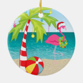 熱帯ビーチフラミンゴパームクリスマスオーナメント セラミックオーナメント (裏面)