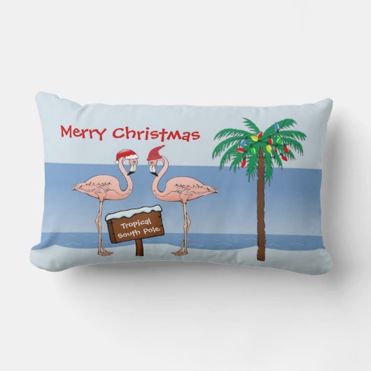 熱帯ビーチフラミンゴパームサウスポールクリスマス ランバークッション (正面)