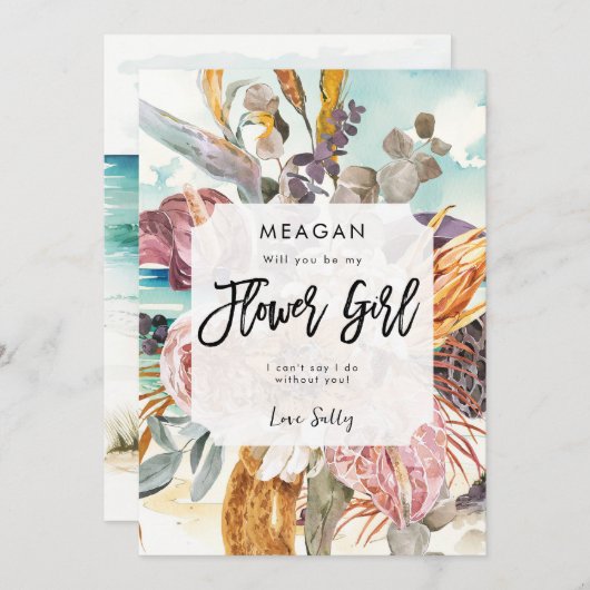 熱帯ビーチフラワーガールプロポーズカード 案内状 (正面/裏面)