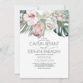 熱帯ビーチフローラの緑結婚の葉 招待状 (正面)