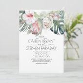 熱帯ビーチフローラの緑結婚の葉 招待状 (スタンド正面)