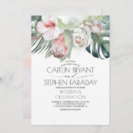 熱帯ビーチフローラの緑結婚の葉 招待状