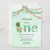 熱帯ビーチフローラウォーターカラーファースト誕生日 招待状 (正面)