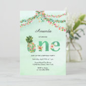 熱帯ビーチフローラウォーターカラーファースト誕生日 招待状 (スタンド正面)